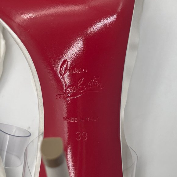 Christian Louboutin ASTRINODO Crystal Bow Silk Tie PVC Heels Sandals Shoes - Picture 15 of 16